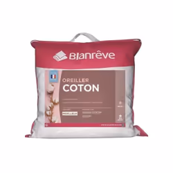 Lot de 2 Oreillers en coton - 60 x 60 cm - Enveloppe : 100% coton 30x27 fils/cm2 - Garnissage : 100% polyester fibre creuse s ...
