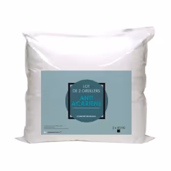 Lot de 2 oreillers Microfibre Anti-Acariens 60x60cm - Enveloppe Microfibre 100% Polyester traitée Anti-Acariens - Garnissage ...