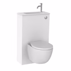 • Vasque en céramique équipée complète: robinet eau froide à manette chromé brillant • Habillage Decofast : en mélaminé 19mm  ...