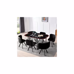 Adoptez ce magnifique ensemble table repas et 6 chaises en PU noir pour moderniser la décoration de votre salle à manger ! Le ...