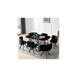 Ensemble repas table en verre et 6 chaises en PU noir
