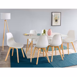 Sublimez votre salle à manger avec cet ensemble repas table et 6 chaises blanc et naturel . Capable d'accueillir jusqu'à 6 pe ...