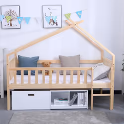 Ce joli lit tipi enfant en bois naturel et rangements blanc aidera votre enfant à garder sa chambre en ordre tout en développ ...