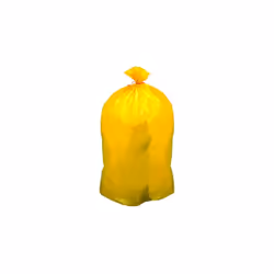 Modèle jaune opaque avec liens de fermeture. Carton de 200 sacs - capacité : 110 litres. En polyéthylène basse densité. Ferme ...