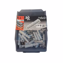 Chevilles fixation en nylon avec vis pour murs plein. Chevilles avec collerette pour fixation de charges moyennes. Sachet de  ...