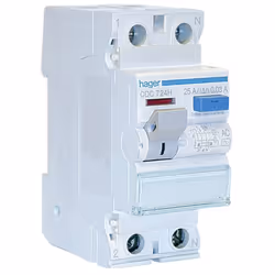Description générale Interrupteur différentiel pur Hager, 2 modules, prise DIN, 2P pôles, 25 ampères, courant différentiel Id ...