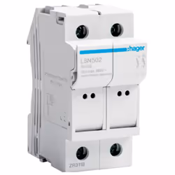 Porte-fusible sectionnable Hager L38, avec les caractéristiques suivantes : 2 pôles 2 modules DIN Tension nominale de fonctio ...