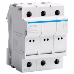 Porte-fusible sectionnable Hager L38 avec les caractéristiques suivantes : 3 pôles 3 modules DIN Position neutre à gauche Ten ...