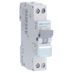 Hager - Interrupteur magnétothermique 1P+N 20A 4.5 ka c 1 module MJN520A