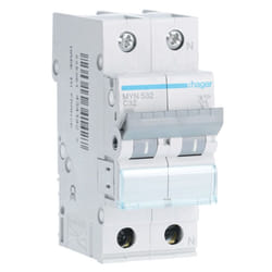 Interrupteur magnétothermique Hager 1P+N 32A 4,5KA c 2 modules MYN532