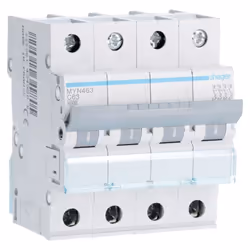 Interrupteur magnétothermiqueHager 4P 63A 4.5 KA C 4 modules MYN463 Caractéristiques techniques Tension nominale d'utilisatio ...