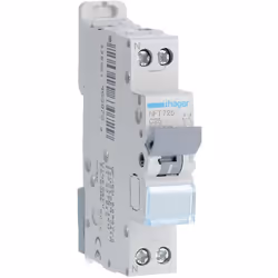 Disjoncteur Hager phase neutre à bornes décalées Ce disjoncteur 1P+N est fabriqué par Hager. Il appartient à la gamme NFT . D ...