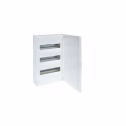 Boîte de surface avec 3 rangées et 36 modules. Cet accessoire en matière plastique blanc pur (RAL 9010) est doté d'une porte  ...