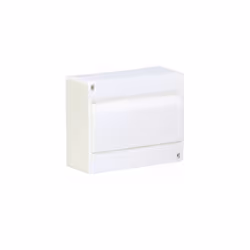 Boîtier de surface avec 10 modules pour montage sur rail DIN. Le cache-bornes en plastique blanc a une tension nominale de 20 ...