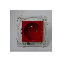 Hager - Prise 2P+T détrompée 16A encastré rouge avec support (sans plaque de finition) série essensya
