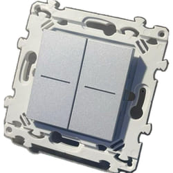 Hager - Double inter / poussoir lumineux 10A titane (sans voyant) bornes auto avec support sans plaque Essensya WE045T