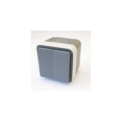 Hager - Double bouton poussoir étanche 1O/1F en saillie gris complet 1 poste 2 modules avec cadre IP55 série Cubyko
