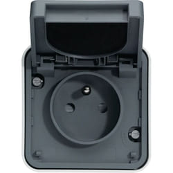 Hager - cubyko prise électrique complète saillie 2P+T, 1 poste,16A, IP55, finition gris