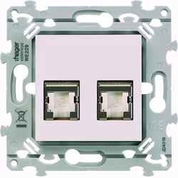 Prise RJ45 double essensya catégorie 6 STP grade 2 TV Pure - HAGER - Prise double - Blanc - Rectangulaire