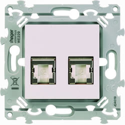 Prise RJ45 double essensya catégorie 6 STP grade 2 TV Pure - HAGER - Prise double - Blanc - Rectangulaire