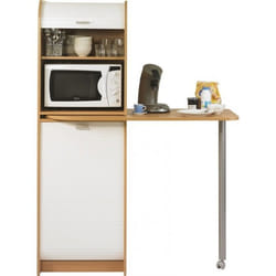 Table de Cuisine et Meuble Rangement 5 Niches - Hêtre + rideau blanc - L 131.1 x l 60 x H 180.7 cm