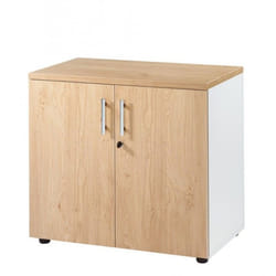 Armoire de Bureau Basse 2 Portes Blanc + Chêne Clair INEO - L 80 x l 47.3 x H 72.5 cm