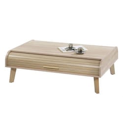 Table Basse - HAPPY - Vintage - Bois - Chêne - Rideau Coulissant