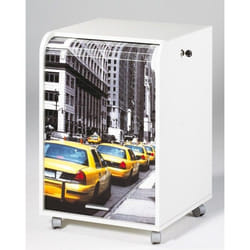 Caisson de bureau 2 tiroirs Contemporain Blanc imprimé Taxis Jaunes - L 472 cm