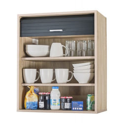 Meuble Cuisine Chêne Rideau Noir Blanc ou Alu 3 Niches L 60 H 72 P 35 cm - Noir - L 60 x l 35 x H 72 cm
