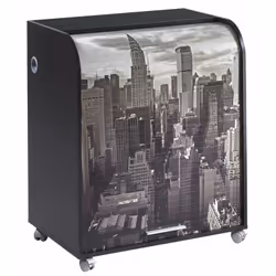 Bureau informatique noir à roulettes avec rideau imprimé (plusieurs photos possibles) Largeur 79.2 cm Hauteur 93.8 cm Profond ...