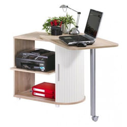 Bureau Pivotant et Meuble de Rangement Chêne 2 Niches 77 x 717 x 47 cm - Blanc - L 105 x l 55 x H 74.7 cm