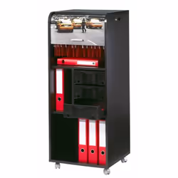 Grand Caisson de Bureau Mobile Noir, Rideau Imprimé + 3 Tiroirs. Largeur 47.2 cm Hauteur 107.6 cm Profondeur 47 cm Descriptio ...