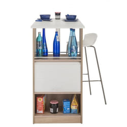 Meuble Rangement de Cuisine Chêne avec Table - Blanc - L 130 x l 58 x H 107.2 cm