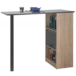 Meuble Rangement de Cuisine Chêne avec Table - Noir - L 130 x l 58 x H 107.2 cm