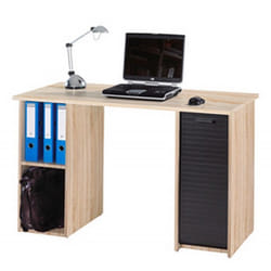 Bureau Chêne et Noir 2 Caissons 4 Niches 130 x 74 x 50 cm - L 130 x l 50 x H 74 cm