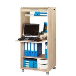 Armoire Informatique Mobile Chêne 2 Tiroirs 5 Niches L 65.2 H 139.9 P 53.1 cm - Chêne Naturel - L 65.2 x l 53.1 x H 139.2 cm