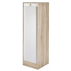 Classeur à Rideau 8 Tablettes 1 Kit Dossiers Serrure L 41,4 H 140,4 P 44 cm - Coloris: Chêne + Rideau Blanc