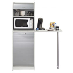 Table de Cuisine et Meuble de Rangement Blanc Alu - L 131.1 x l 60 x H 180.7 cm