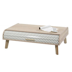 Table Basse Vintage Chêne 2 Rideaux 4 Niches - Vagues Grises 810 - L 114 x l 80.2 x H 36 cm
