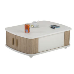 Table Basse Rectangle 80 cm Blanche - Chêne Naturel - L 80 x l 57 x H 28.2 cm
