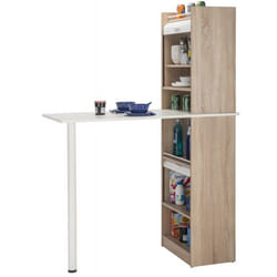 Table de cuisine et 2 Meubles de rangement chene - Blanc - L 183.8 x l 58 x H 107.2 cm