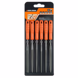 Black & Decker Jeu De Limes Aiguille 6 pcs, Jeu de limes, Métal, Bois, Orange, 90 mm, 15 mm, 160 g