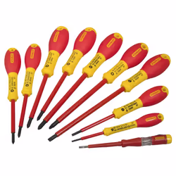 Stanley TOURNEVIS ISOLES 1000V ELECTRICIEN + PHILLIPS + POZI + TESTEUR - MALLETTE DE 10PCS FATMAX
