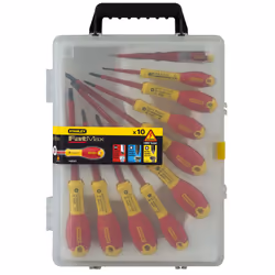 Stanley TOURNEVIS ISOLES 1000V ELECTRICIEN + PHILLIPS + POZI + TESTEUR - MALLETTE DE 10PCS FATMAX