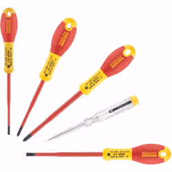 TOURNEVIS ISOLES 1000V ELECTRICIEN + PHILIPPS + TESTEUR - JEU DE 6PCS FATMAX Composé de : 3,5x75 - 5,5x150 + Phillips PH1x100 ...