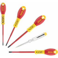 Set De 5 Tournevis isolés Fabriqués En France - Manche Bi Matière - 3.5X75 - 5.5X150 - PH1 X100 - PH2 X 125 - TESTEUR STANLEY - XTHT0-62692