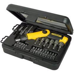 Description générale Le coffret Stanley 0-63-022 comprend un tournevis articulé à cliquet, conçu pour faciliter vos travaux d ...