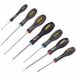 Tournevis STANLEY FATMAX en Toughbox - coffret de 7 pièces4 tournevis plats (2,5x50 mm; 3,5x75 mm; 5,5x125 mm; 6,5 mmx150 mm) ...