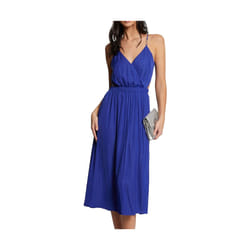Robe mi-longue Morgan - Bleu électrique - Coupe patineuse - Sans manches - Col cache-coeur