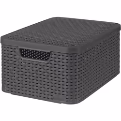 Corbeille de Rangement M Aspect Rotin + Couvercle Anthracite, Corbeille de Rangement M Aspect Rotin Panier de rangement en ro ...